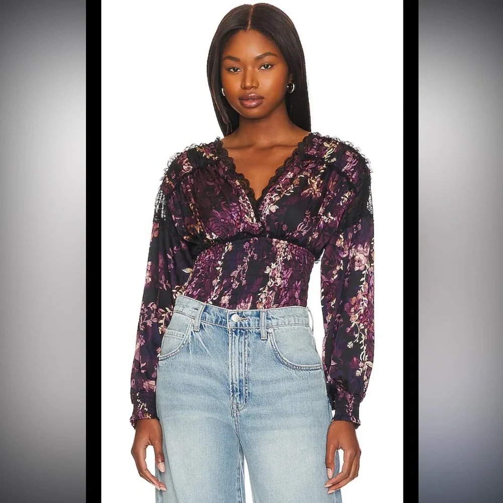 FREE PEOPLE Black Combo‎ Worth The Wait Bodysuit Sz XSmall